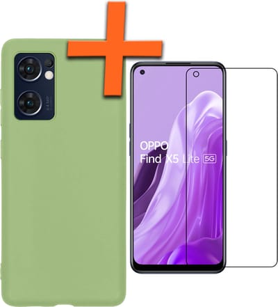 Hoes - Met Screenprotector - Geschikt voor OPPO Find X5 Lite - Sterk & Shockproof - Back Cover - Siliconen Case - Telefoon Hoes - Groen
