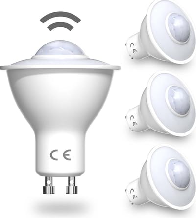 4 Stuks Bewegingssensor GU10 LED Lampen 5W Warm Wit - Tot 7 Meter Detectiebereik