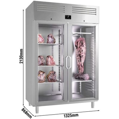 GGM Gastro Dry Aging Fleischreifeschrank - 1300mm - 2 Glastüren - Edelstahl Zilver