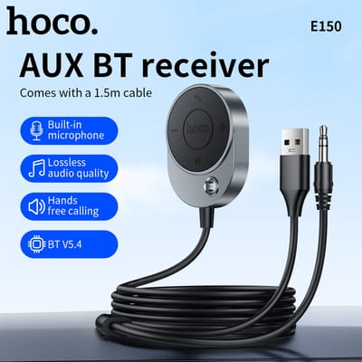 HOCO 3,5 mm AUX auto Bluetooth 5.4 ontvanger met kabel Handenvrij USB A-adapter in auto voor muziek Audio-ondersteuning Lijnbediening/oproepen
