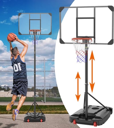 Froadp Basketbalpaal, basketbalpaal voor buiten, met vulbare voet, basketbalpaal, in hoogte verstelbaar van 150 tot 260 cm, frame van PE-materiaal met ingebouwde wieltjes