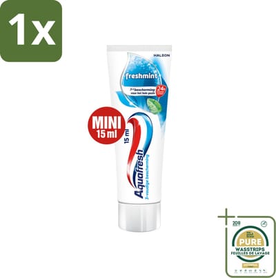 1 x Aquafresh Freshmint 3in1 Mini 15 ml- Tandpasta - Verfrissende Adem - Fluoride - Gaatjes - Tandvlees