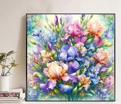 DIY kruissteekborduurpakket/Iris (plant)/gedrukt kruissteekpatroon borduurpakket (frame niet inbegrepen) 40*40CM