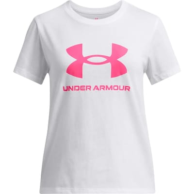 Under Armour UA BIG LOGO SS Unisex Sportshirt - Wit - Roze