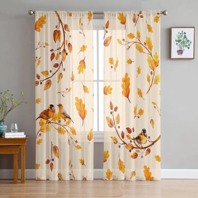 Herfstblad Mees Slaapkamer Transparante Dunne Gordijnen Vakantiedecoratie Raam Voile Tule Gordijn 135W x 114H(cm) white