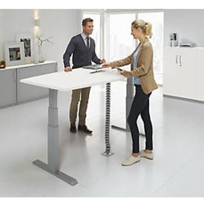 Schäfer Shop  Select Vergadertafel ERGO-T, T-poot, bootvorm, netbox, tweetraps elektr. in hoogte verstelbaar, B 2000 x H 645-1305 mm, wit