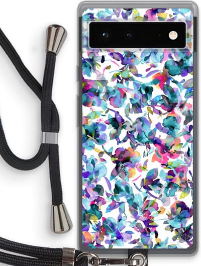Case Company® - Hoesje met koord geschikt voor Google Pixel 6 hoesje met Koord - Hibiscus Flowers - Telefoonhoesje met Zwart Koord - Bescherming aan alle Kanten en Over de Schermrand