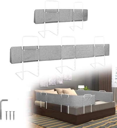 NAIZY Bedhek 200 cm Extra lang bedhek voor kinderen 5-gats in hoogte verstelbare bedrandbeschermer Vervormbaar flexibel kinderbedhek, voor kinderbedden en gezinsbedden (grijs)