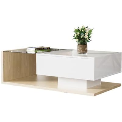 Table basse - MUVOE - Rectangulaire - Blanc brillant - Bois - LED multicolore blanc