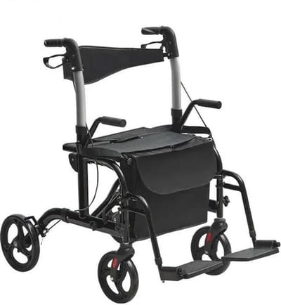 Rollator - Rolstoel Lichtgewicht Opvouwbaar - Rolstoel Opvouwbaar - 2 in 1 - Wandelaar en Rolstoel - Aluminium Mobiliteit Wandelaar voor Senioren - Rood