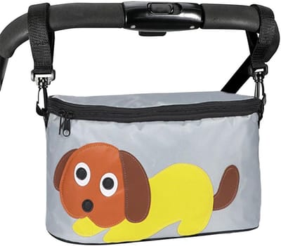 Allecto Plus - Universele kinderwagen-opbergtas met cartoon-design, waterdicht en ruim, zwart - Inclusief sluiting bovenaan