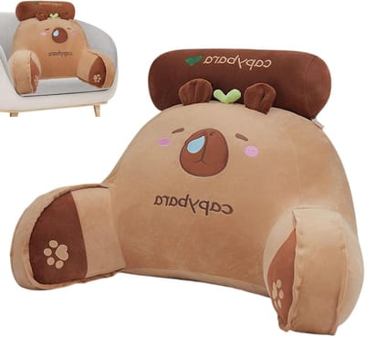 Leeskussen Met Steun - Rugkussen Armleuningen - Ontspannen Lezen - Pluche Capybara Design - 65x45cm - Bruin