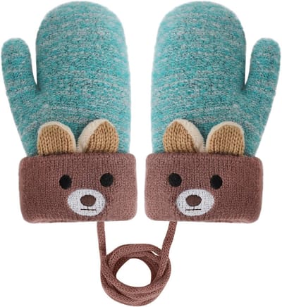 Warme Gebreide Babyhandschoenen 0-3 Jaar met Fleece Voering voor Peuters - Schattige Cartoon Beer Winterhandschoenen voor Koude Dagen