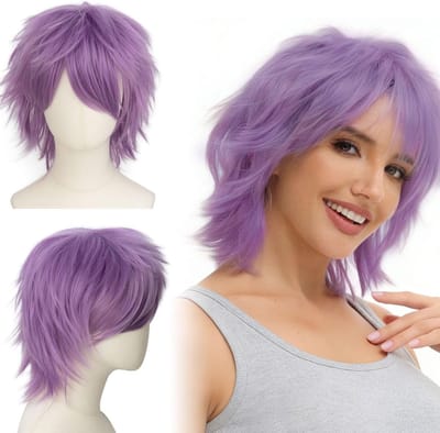Korte Anime Peruk in Lichtpaars voor Cosplay, Halloween Kostuums en Carnaval voor Mannen en Vrouwen