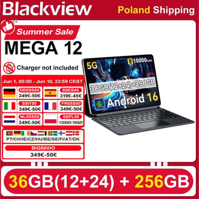 Verzending vanuit Polen [Zonder EU-oplader] Blackview MEGA 12 Tablet, 12GB+256GB, 12.2" 2.4K 120Hz scherm, 50MP+13MP camera, 10000mAh batterij, 5G