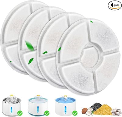 4 stuks Vervangfilter voor Huisdier Waterfontein - Meerlaags Kokosnoot Actieve Kool Filter Pads - Ronde Filter voor Automatische Kat Hond Drinkfontein - Verwijdert Haar Geuren Onzuiverheden Waterfilter Cartridges