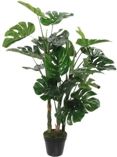 Grote groene Monstera/gatenplant kunstplant 100 cm in zwarte pot - Kunstplanten/nepplanten