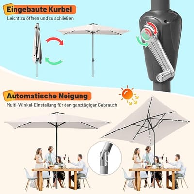 Zweefparasol 300 cm met LED Verlichting – Depauwonen Premium Hangparasol met 32 Solar LED Lampen, 360° Draaibaar, Traploos Kantelbaar, Hoogte Verstelbaar, Aluminium Frame – Luxe Tuinparasol voor Te...