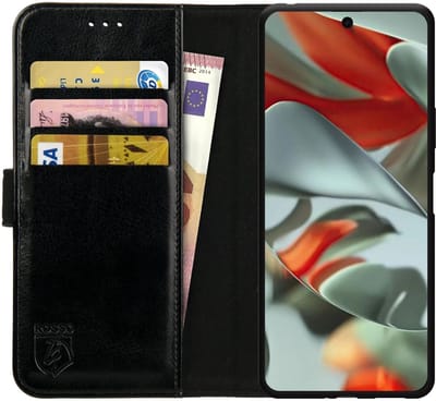 Rosso Element Geschikt voor Google Pixel 9 Pro XL | Wallet Book Case | Portemonnee Hoesje | 3 Pasjes | Magneetsluiting | Stand Functie | Zwart