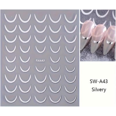 3D Metallic Franse Streep Lijn Nagelsticker Goud Zilver Lijnen Eenvoudige Slider DIY Manicure Kunst Accessoires zilver