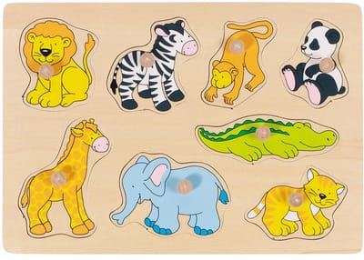 GOKI Steekpuzzel - Zoodieren - 8 Delen - 30X21X2,4Cm - Hout - 2 Jaar
