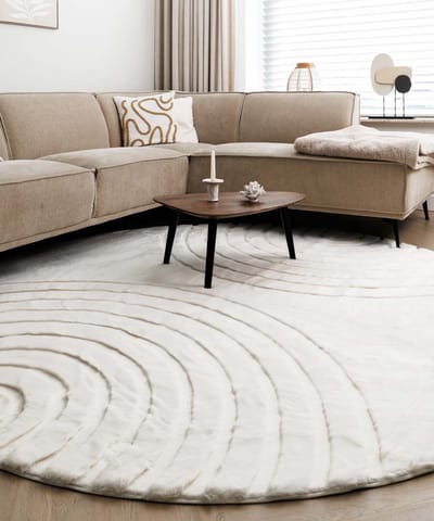 Fluffy vloerkleed rond - Carvy crème 80