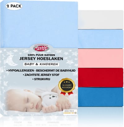 Double Jersey  Baby Hoeslaken - 2 Stuks -  100% Jersey Katoen - 60x120+15 Cm - Hemelsblauw