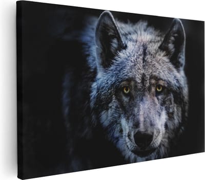 Artaza Canvas Schilderij Dierenkop - 30x20 cm - Klein - Wanddecoratie Wolf - Muurdecoratie Mancave - Kamer Accessoires