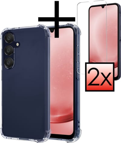 Hoesje - Met Screenprotector - 2 Stuks - Geschikt voor Samsung Galaxy A25 - Sterk & Shockproof - Siliconen Case - Back Cover - Telefoon Hoes - Shock Proof - Transparant