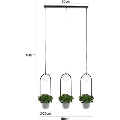 Lindby - hanglamp - 3lichts - ijzer, glas - H: 12.4 cm - G9 - zwart, opaal