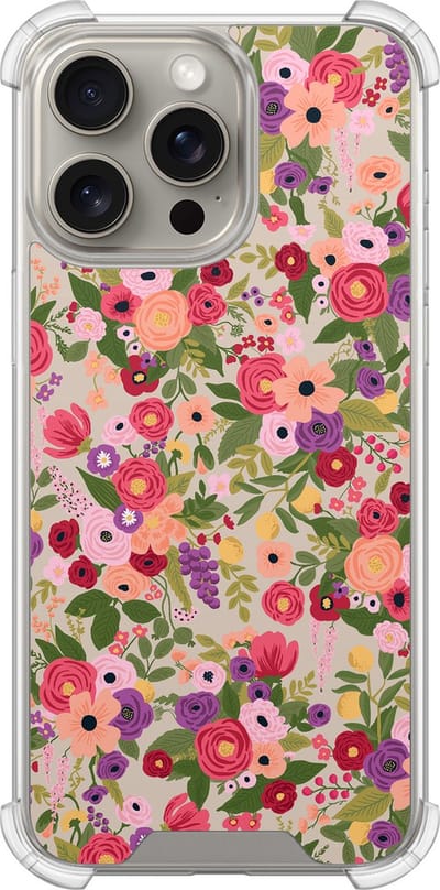Shockproof hoesje - Geschikt voor iPhone 15 Pro Max - Floral garden - Extra sterke case - TPU/polycarbonaat - Bloemen - Multi, Transparant