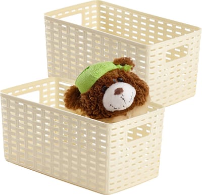 Plasticforte Opbergmand - 2x - Kastmand - rotan kunststof - ivoor wit - 6 Liter - 19 x 29 x 13 cm