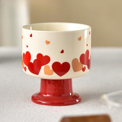 Rood Liefde Hoge Voet IJsbeker Commerciële Keramische Koppels Meisjes Speciaal Mooi Koffiekopje Dessert IJsbeker 220ML white