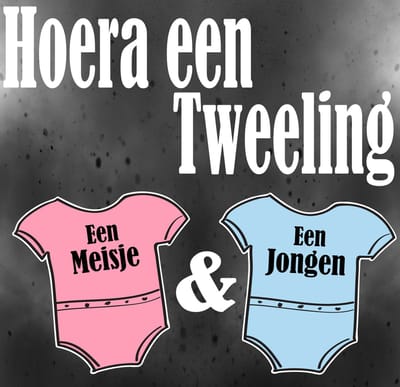 Geboorte raamsticker Hoera een tweeling een meisje en een jongen.