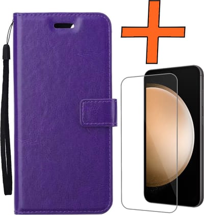 Hoes - Met Screenprotector - Geschikt voor Samsung Galaxy S23 FE - Luxe Pasjeshouder - Bookcase Portemonee - Flip Case - Kunstleer Book Case - Flipcase - Book Cover - Walletcase - PortemonneeHoes - Paars