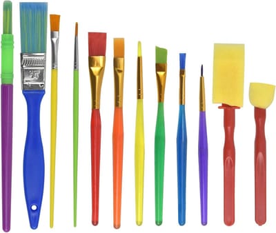 Set van 12 Kinderschilderkwasten - Sponskwasten voor Waterverf, Olie, Acryl en Gezichtsschildering