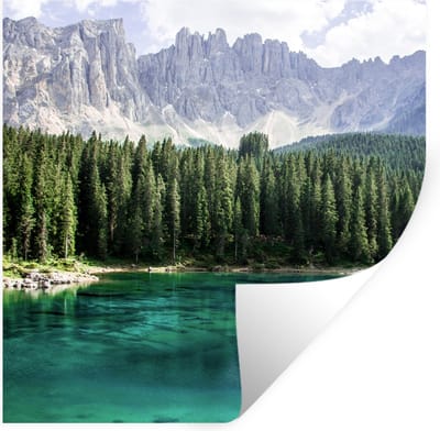 Muurstickers - Sticker Folie - Berg - Bomen - Water - 100x100 cm - Plakfolie - Muurstickers Kinderkamer - Zelfklevend Behang XXL - Zelfklevend behangpapier - Stickerfolie