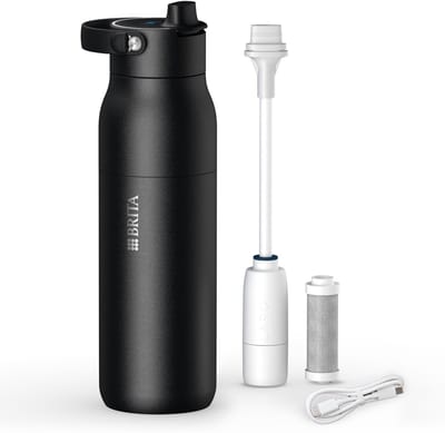 BRITA LARQ iQ Digitale Drinkfles - Zwart - 1000ml - Slimme RVS waterfles met app voor live-tracking en motivatie , actieve koolstofwaterfilter & UV-C - neutraliseert 99.99% bacteriën, vermindert micro-onzuiverheden, PFAS & meer