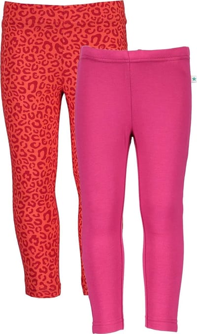 Blue Seven - 2 PACK Leggings - Biologische katoen - Donkerroze - Rood met figuurtjes - Maat 92