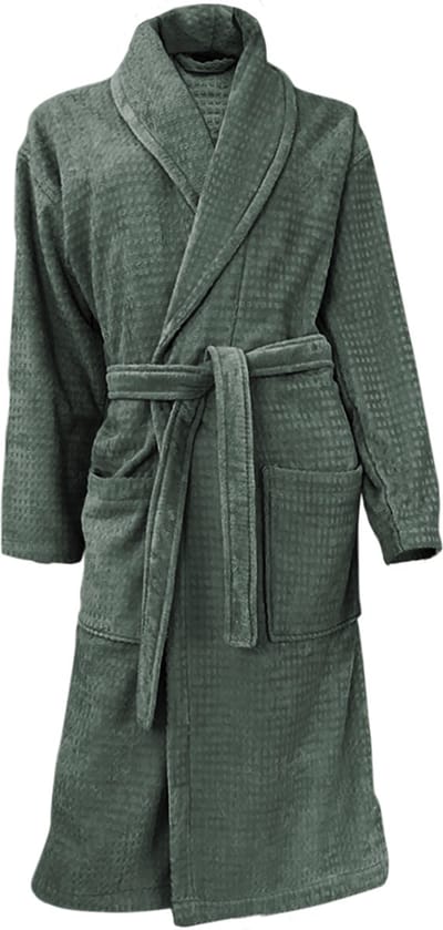 LINNICK Wafel Badjas - Badjas Velours Katoen - Olive Green - maat S - Badjas Dames - Badjas Heren