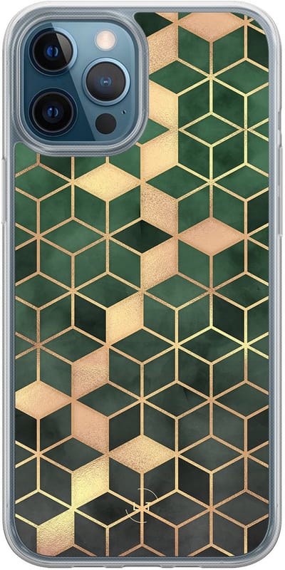 Hoesje geschikt voor iPhone 12 - Kubus groen - 2in1 backcover - Print / Illustratie - Groen - Leuke Telefoonhoesjes