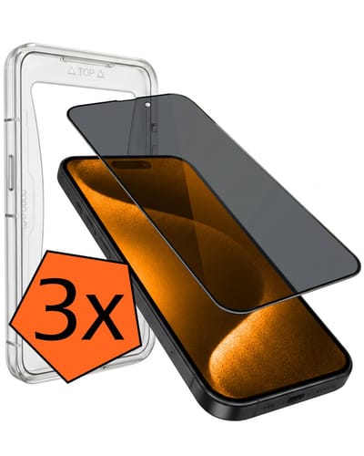 Screenprotector - 3 Stuks - Geschikt voor Apple iPhone 15 Pro - Met Installatie Kit - Privacy Filter - Flexibel Glas - Beschermglas - Tempered Glass - Screen Protector