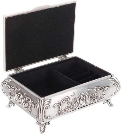 Sieradenbox met Bloemen en Antieke Uitsnijdingen - Prinses Make-up Organizer voor Ringen, Cadeau voor Verjaardag en Kerst (9x6.5x4)