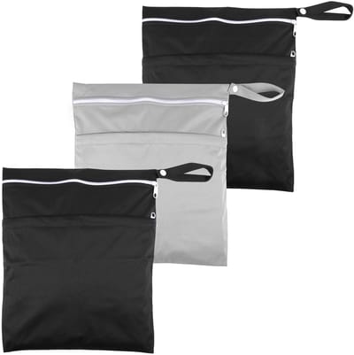 Dailygoods - Dailygoody - Natte tas - Herbruikbare badpaktas - Lichtgewicht en waterdicht - Zwart en Grijs - Ideaal voor reizen en zwemmen - Uniseks-baby