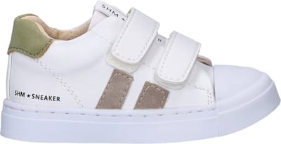 Shoesme Witte Sneaker Met Taupe Stripings - Sneakers Kinderen - Jongens - White Taupe - Microfiber leer - Maat 23