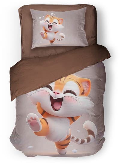 Eleganzzz Kinder Dekbedovertrek Honey Grove - Kat Dekbedovertrek - Rose - 140x200/220cm - Dekbedovertrek Kinderen - Micropercal - Eenpersoons