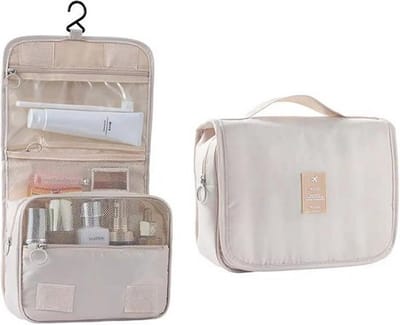 Knaak Toilettas met Haak - Waterdicht - Reizen - Ophangbaar - Beige