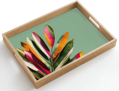 Dienblad hout 50x35 cm - Schootdienblad - Bladeren - Tak - Kleurrijk - Borrelplank rechthoek - Plateau dienbladen
