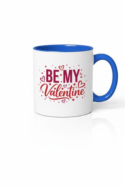 BE MY Valentine Mok - Romantisch Valentijnscadeau - Keramische Mok met Blauwe Rand en Handvat