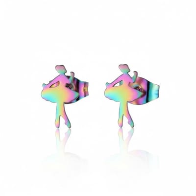 Aramat Jewels | Oorbellen | RVS Ballerina Oorbellen 12x7mm Multikleur - Danseres Ballet Studs | | | |7mm | Staal | Kinderen, Volwassenen | Verkleurd niet